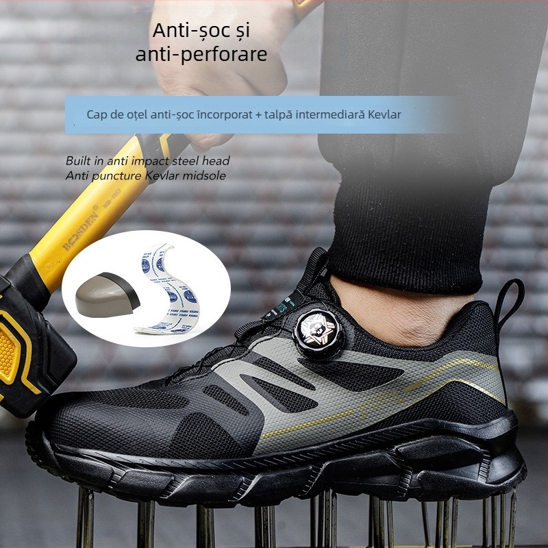 Pantofi de siguranță cu vârf din oțel, protecție antișoc și anti-perforație, talpă ușoară și moale, partea superioară din plasă TPU