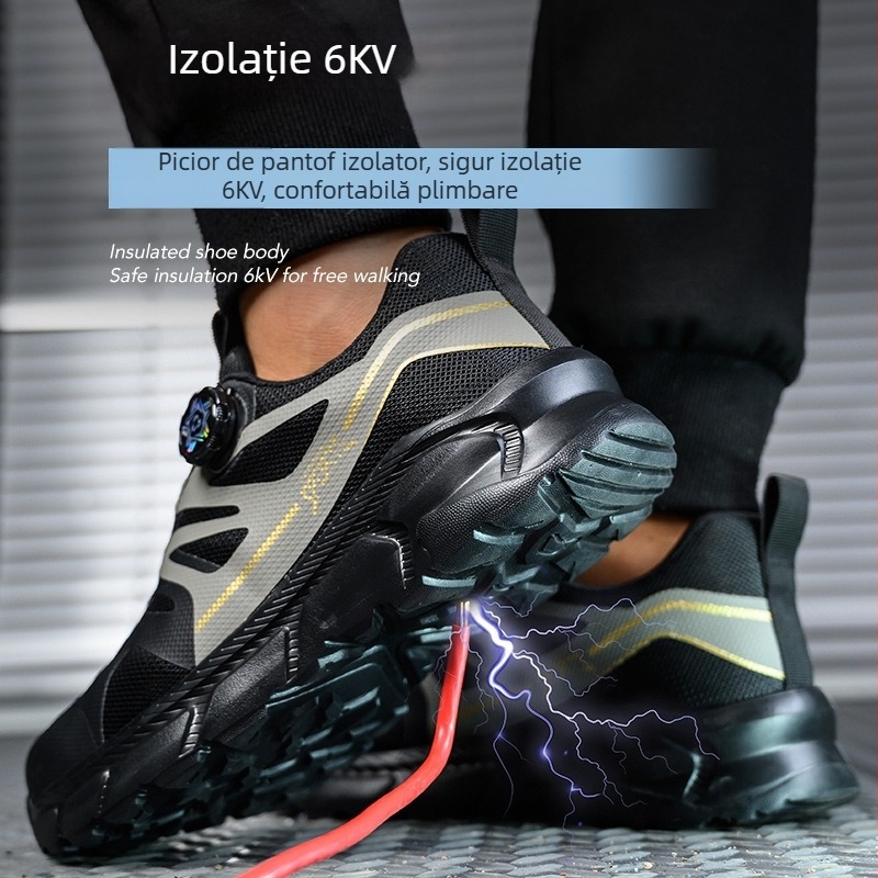 Pantofi de siguranță cu vârf din oțel, protecție antișoc și anti-perforație, talpă ușoară și moale, partea superioară din plasă TPU