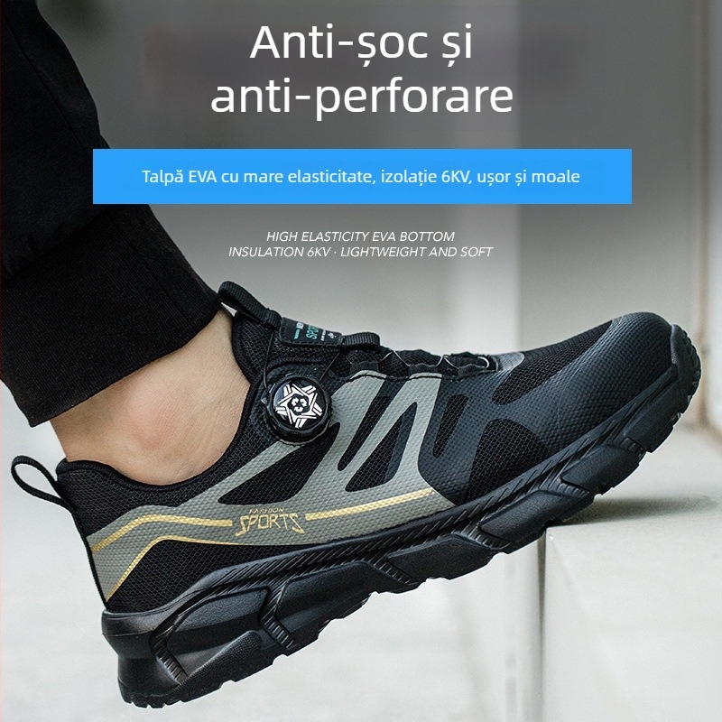 Pantofi de siguranță cu vârf din oțel, protecție antișoc și anti-perforație, talpă ușoară și moale, partea superioară din plasă TPU