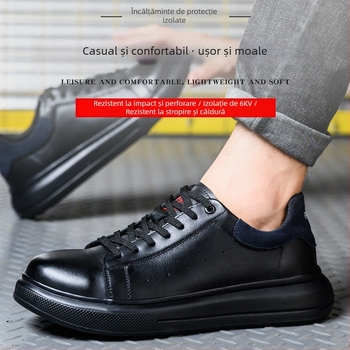 Pantofi de lucru izolați pentru electricieni, ușori, anti-șoc și anti-perforație, din piele bovină primă, vârf din plastic