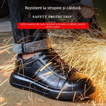 Pantofi de lucru izolați pentru electricieni, ușori, anti-șoc și anti-perforație, din piele bovină primă, vârf din plastic