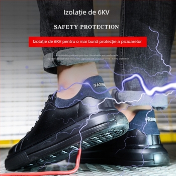 Pantofi de lucru izolați pentru electricieni, ușori, anti-șoc și anti-perforație, din piele bovină primă, vârf din plastic