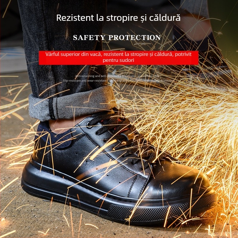 Pantofi de lucru izolați pentru electricieni, ușori, anti-șoc și anti-perforație, din piele bovină primă, vârf din plastic