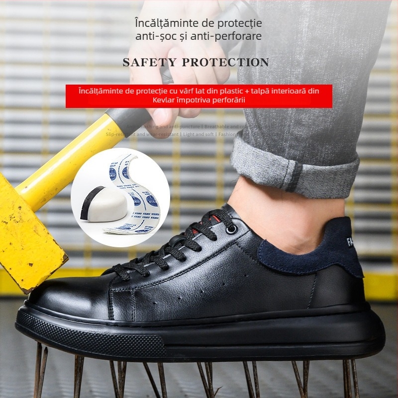 Pantofi de lucru izolați pentru electricieni, ușori, anti-șoc și anti-perforație, din piele bovină primă, vârf din plastic