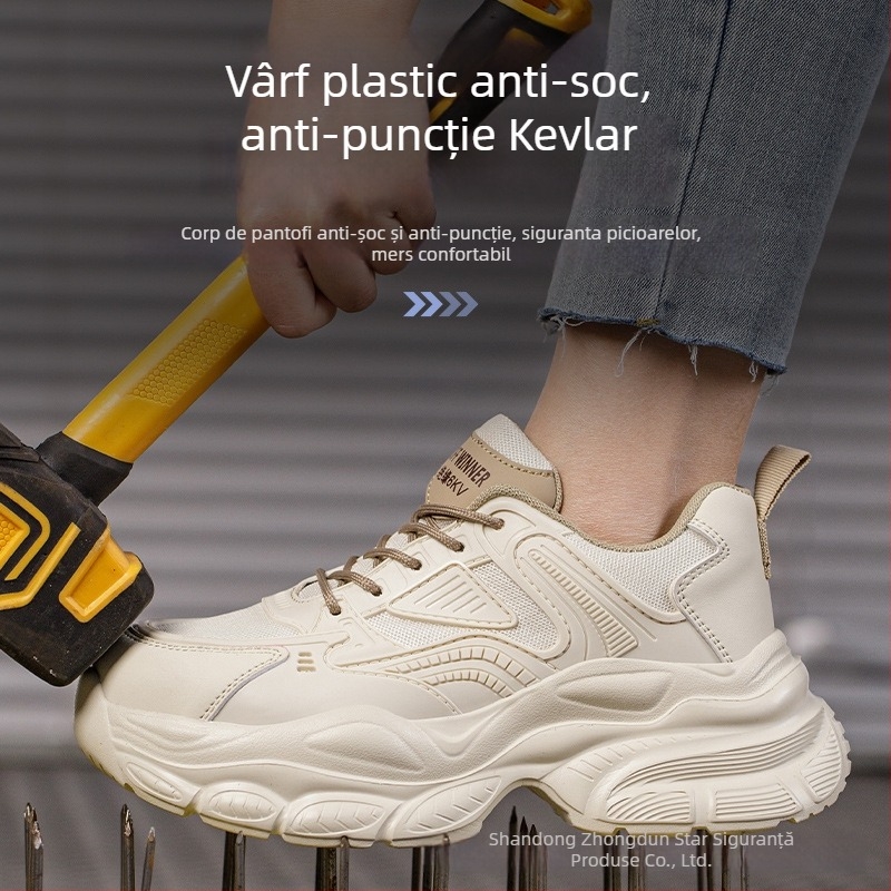 Pantofi de protecție pentru femei, anti-impact și anti-perforație, patru sezoane, încălțăminte outdoor pentru camping, vârf din plastic-otel, talpă antiderapantă
