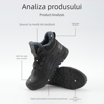 Pantofi de protecție pentru bărbați, înalți pentru iarnă, din piele Microfibra, vârf din oțel-plastic, anti-șoc, anti-perforație, izolați termic
