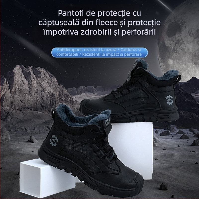 Pantofi de protecție pentru bărbați, înalți pentru iarnă, din piele Microfibra, vârf din oțel-plastic, anti-șoc, anti-perforație, izolați termic