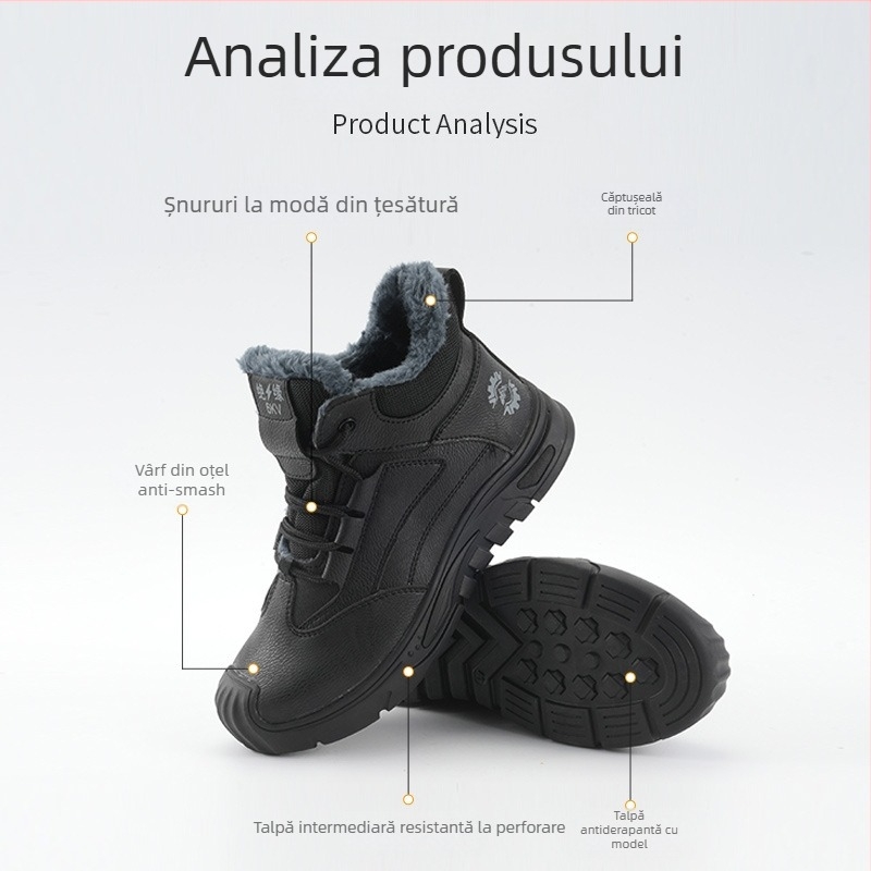 Pantofi de protecție pentru bărbați, înalți pentru iarnă, din piele Microfibra, vârf din oțel-plastic, anti-șoc, anti-perforație, izolați termic
