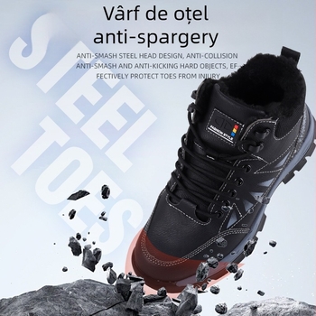 Pantofi de protecție pentru muncă cu vârf din oțel, piele microfibră, design de talie joasă, talpă din cauciuc rezistentă la uzură