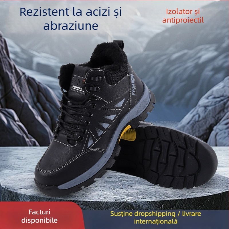 Pantofi de protecție pentru muncă cu vârf din oțel, piele microfibră, design de talie joasă, talpă din cauciuc rezistentă la uzură