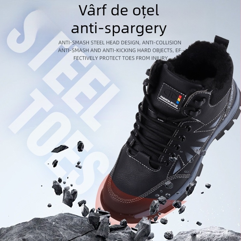 Pantofi de protecție pentru muncă cu vârf din oțel, piele microfibră, design de talie joasă, talpă din cauciuc rezistentă la uzură