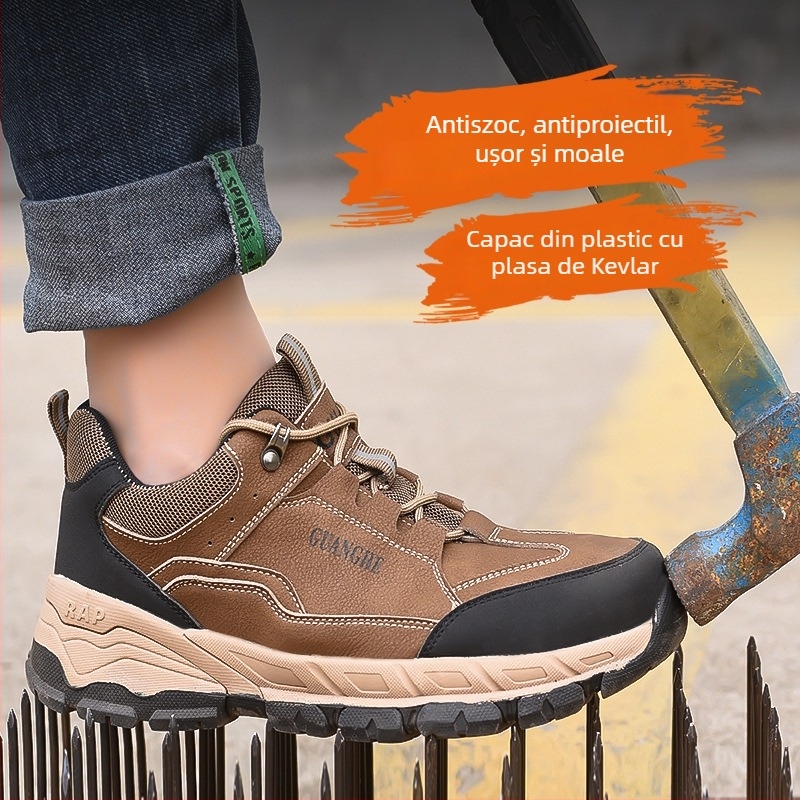 Pantofi de protecție pentru muncă, cu vârf din oțel, anti-perforație și anti-șoc, izolați, ușori, cu design de talie joasă