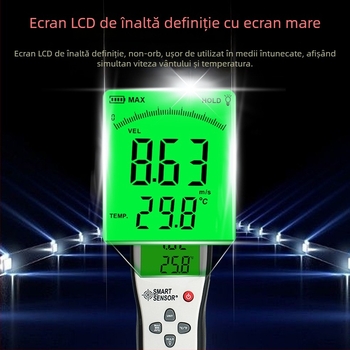 AS836 Anemometru digital, portabil, viteza aer 0.3–45 m/s, precizie ±3% ±0.1 dgt, rezoluție 0.1 m/s
