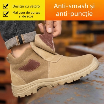 Pantofi de protecție cu bombeu metalic; rezistenți la lovire și perforare; antiderapante; rezistenți la ulei, la acizi și la alcalii; din velur și pânză