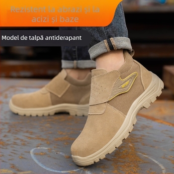Pantofi de protecție cu bombeu metalic; rezistenți la lovire și perforare; antiderapante; rezistenți la ulei, la acizi și la alcalii; din velur și pânză