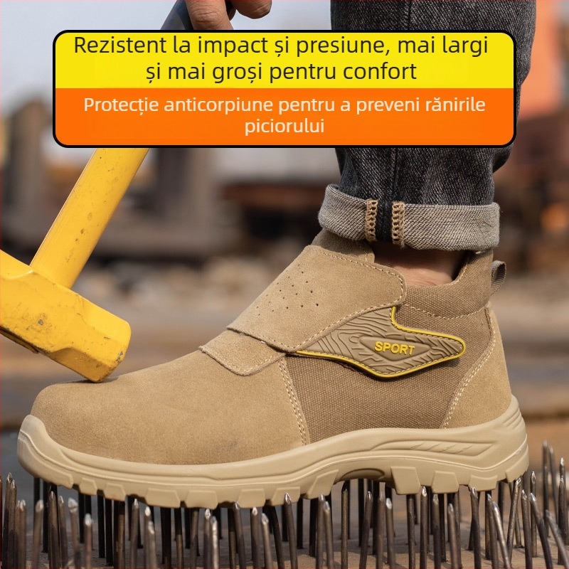 Pantofi de protecție cu bombeu metalic; rezistenți la lovire și perforare; antiderapante; rezistenți la ulei, la acizi și la alcalii; din velur și pânză