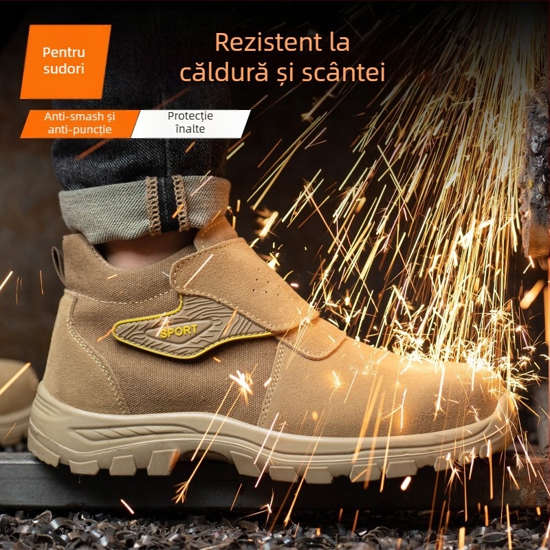 Pantofi de protecție cu bombeu metalic; rezistenți la lovire și perforare; antiderapante; rezistenți la ulei, la acizi și la alcalii; din velur și pânză