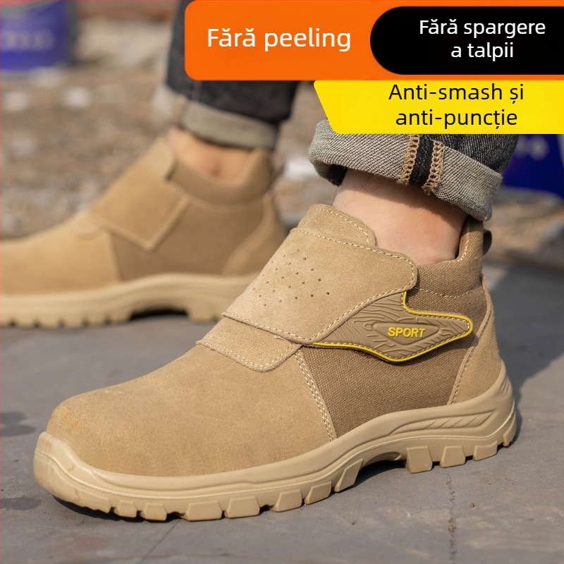 Pantofi de protecție cu bombeu metalic; rezistenți la lovire și perforare; antiderapante; rezistenți la ulei, la acizi și la alcalii; din velur și pânză