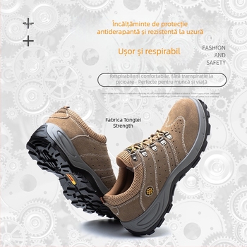 Pantofi de protecție pentru muncă pentru bărbați, vară, anti-șoc/anti-perforație, ușori, antiderapante, durabili, cu construcție Fly-Knit și vârf metalic