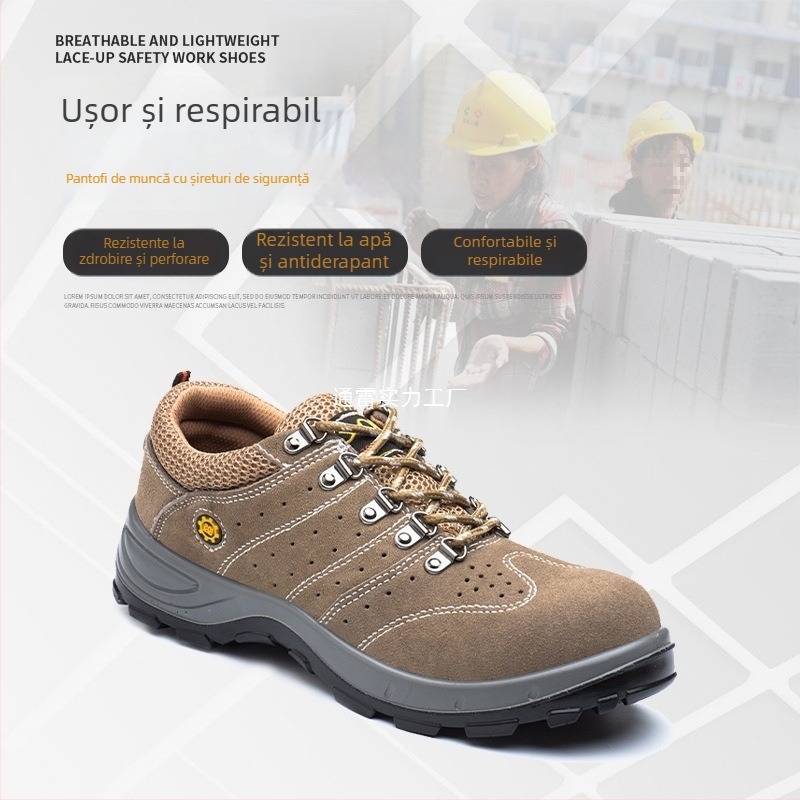 Pantofi de protecție pentru muncă pentru bărbați, vară, anti-șoc/anti-perforație, ușori, antiderapante, durabili, cu construcție Fly-Knit și vârf metalic