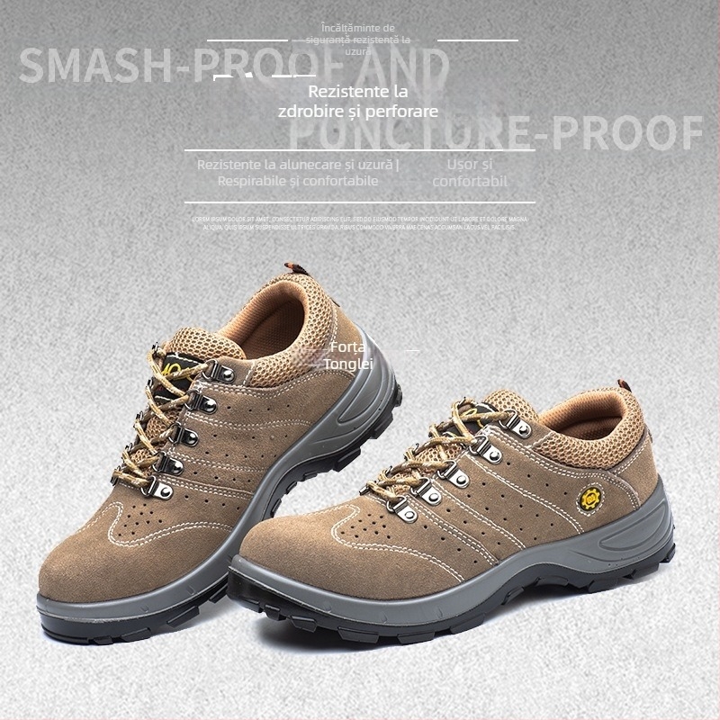 Pantofi de protecție pentru muncă pentru bărbați, vară, anti-șoc/anti-perforație, ușori, antiderapante, durabili, cu construcție Fly-Knit și vârf metalic