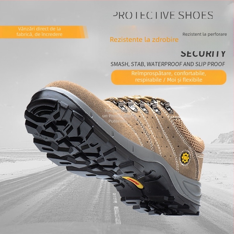 Pantofi de protecție pentru muncă pentru bărbați, vară, anti-șoc/anti-perforație, ușori, antiderapante, durabili, cu construcție Fly-Knit și vârf metalic