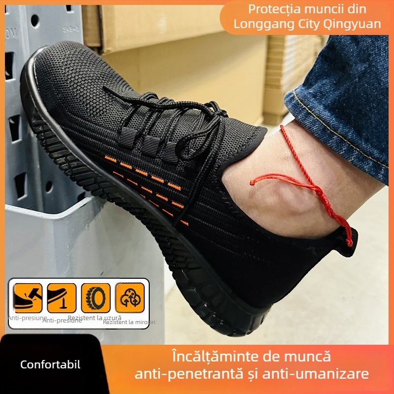Pantofi de protecție cu vârf din oțel, anti-penetrare și anti-șoc, partea superioară din plasă fly mesh, design cu talie joasă