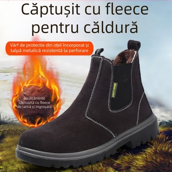 Cizme de protecție pentru sudură – înalte, vârf din oțel, piele de vițel velur cu căptușeală de fleece, anti-înțepare și anti-zdrobire