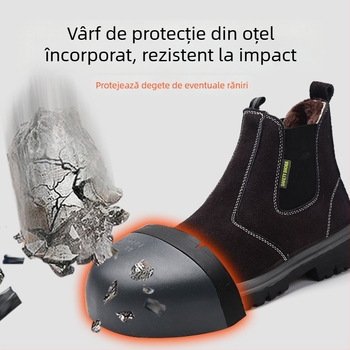 Cizme de protecție pentru sudură – înalte, vârf din oțel, piele de vițel velur cu căptușeală de fleece, anti-înțepare și anti-zdrobire