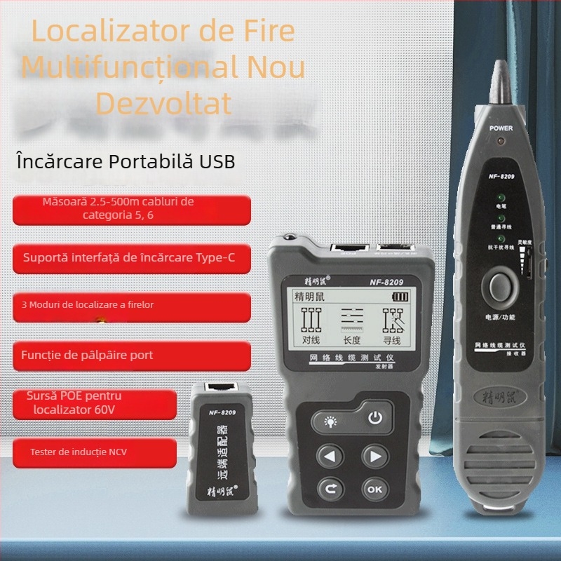 Jingming Mouse NF-8209 Instrument de măsurare a parametrilor electrici — tester de rețea, trasor de cablu de rețea, POE anti-interferență, fără zgomot
