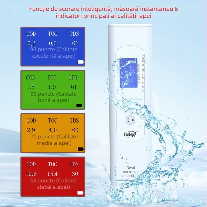 Linshang LS310 analizator multi-parametric de calitate a apei – game COD/TOC și UV275, rezoluție COD/TOC 0,01 mg/L, UV275 0,001 AU/cm, alimentare cu 2 baterii AA