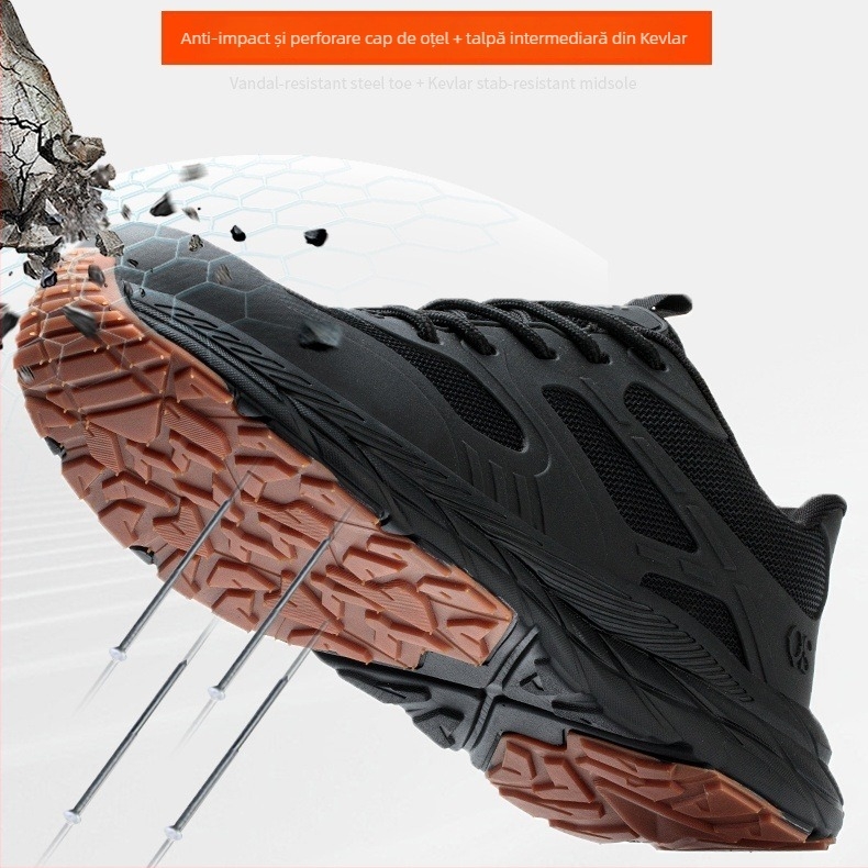 Pantofi de protecție pentru muncă pentru bărbați, partea superioară din mesh+TPU, vârf din oțel, anti-șoc, anti-perforație