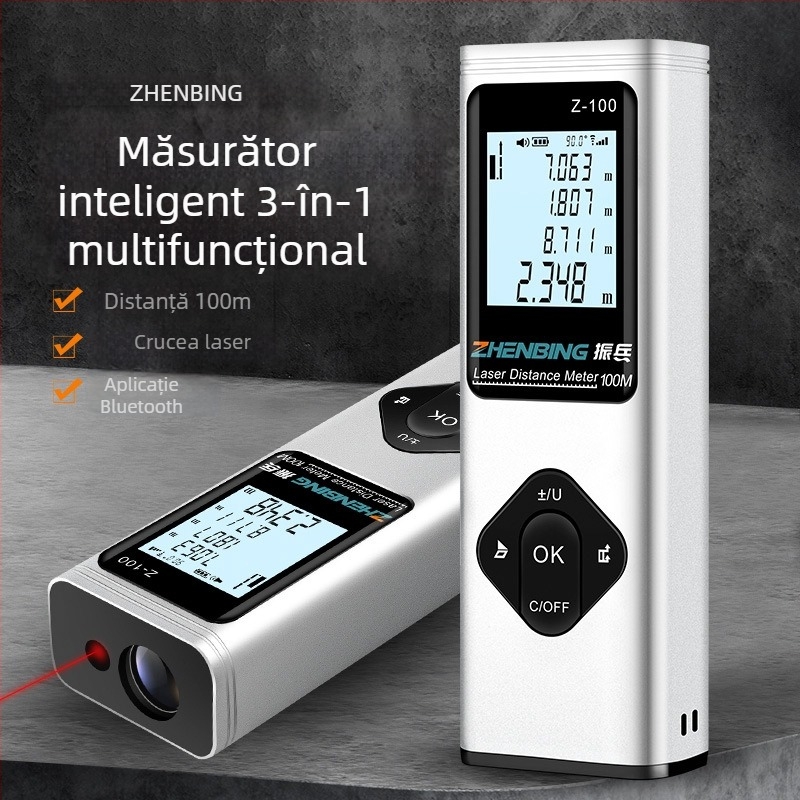 Distanțier laser portabil, seria Z, cu linie încrucișată — raza 0.5–100 m, precizie 0.001 m, tensiune 3.7 V, greutate 60.3 g