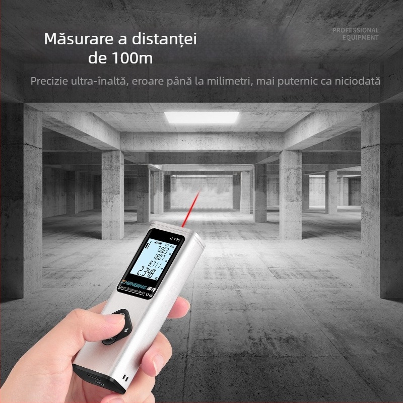 Distanțier laser portabil, seria Z, cu linie încrucișată — raza 0.5–100 m, precizie 0.001 m, tensiune 3.7 V, greutate 60.3 g