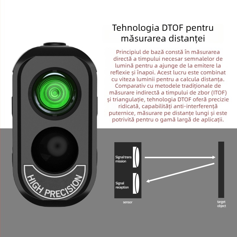 Distanțier laser pentru golf cu rază de până la 2000 m, precizie ±1 m, măsurare distanță, înălțime și unghi, telescop golf