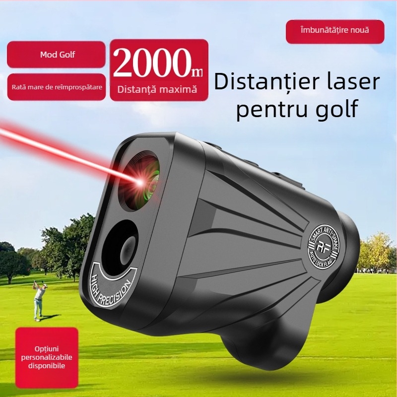 Distanțier laser pentru golf cu rază de până la 2000 m, precizie ±1 m, măsurare distanță, înălțime și unghi, telescop golf