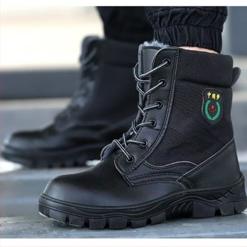 Pantofi de muncă cu protecție anti-perforație și antișoc, cu înălțime mare, material: piele microfibră + pânză, vârf din oțel, căptușeală din bumbac