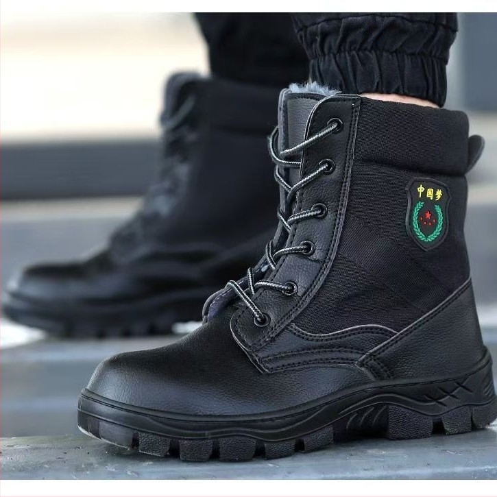 Pantofi de muncă cu protecție anti-perforație și antișoc, cu înălțime mare, material: piele microfibră + pânză, vârf din oțel, căptușeală din bumbac