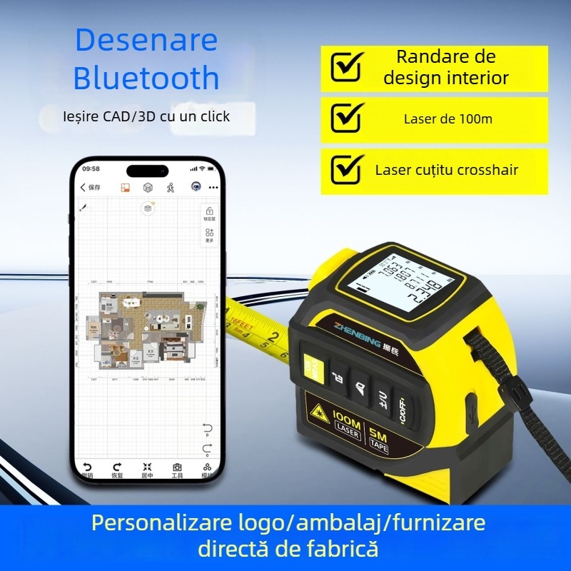 Zhenbing Ha Series rangefinder portabil cu măsurare cu laser, intervalul 0,05–100 m, precizie 0,001 m, tensiune de operare 3,4 V
