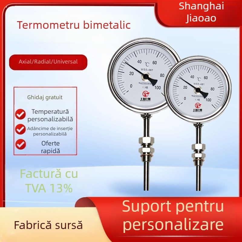 Termometru bimetal WSS – modelele WSS-401/411/481/581; intervalul -60 la 500 °C; tip structură: unghi reglabil; precizie 1,5.