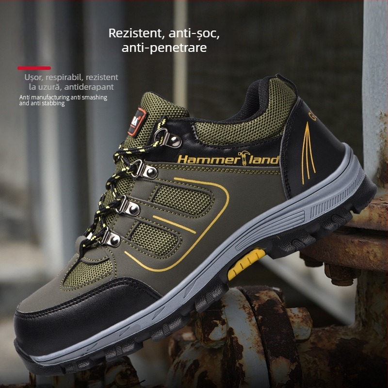 Pantofi de protecție pentru muncă: ușori, respirabili, rezistenți la uzură, anti-perforație, anti-șoc; Material: piele microfibră + plasă; partea superioară: joasă