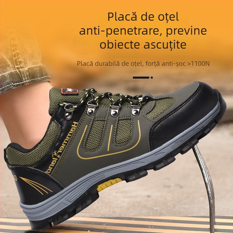 Pantofi de protecție pentru muncă: ușori, respirabili, rezistenți la uzură, anti-perforație, anti-șoc; Material: piele microfibră + plasă; partea superioară: joasă