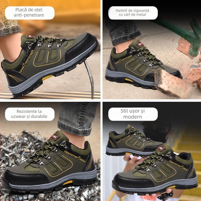 Pantofi de protecție pentru muncă: ușori, respirabili, rezistenți la uzură, anti-perforație, anti-șoc; Material: piele microfibră + plasă; partea superioară: joasă
