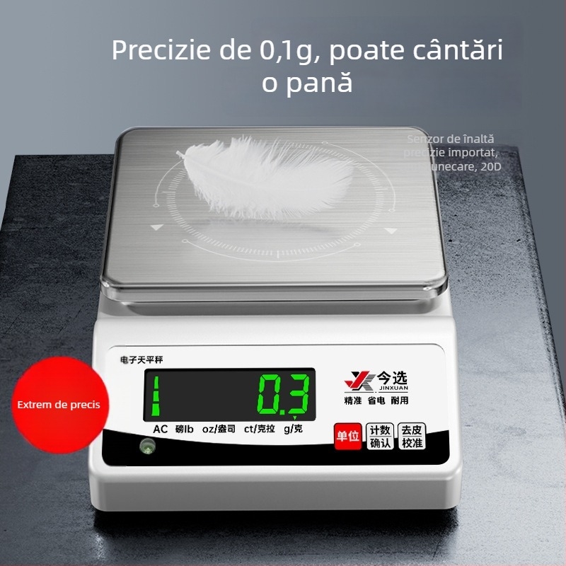 TB001 Balanță electronică: precizie 0,01 g, capacitate 5 kg, citire minimă 0,2 g, pentru uz de laborator