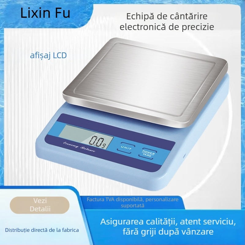 Balanță electronică de precizie cu ecran LCD, precizie 0.1 g, capacitate maximă 10000 g, tavă de cântărire reversibilă, modele 3KB1EB/6KB5EB/10KA1EB