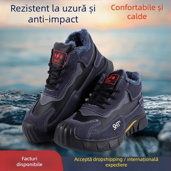 Pantofi de protecție de iarnă pentru bărbați, vârf din oțel, rezistenți la uzură, anti-perforație, anti-alunecare, velur