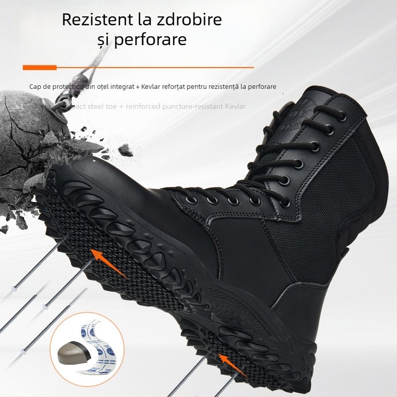 Ghete de lucru cu înălțime înaltă, rezistente la zgârieturi, perforații, antistatice, impermeabile, vârf din oțel