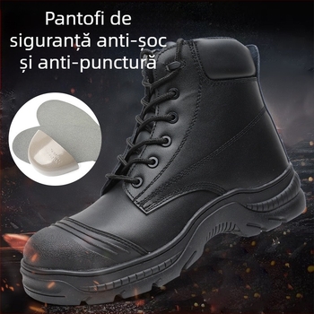 Pantofi de protecție cu vârf din oțel, anti-perforație, piele de vită de prim calitate, gleznă înaltă, pentru utilaje și construcții