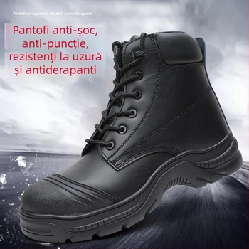 Pantofi de protecție cu vârf din oțel, anti-perforație, piele de vită de prim calitate, gleznă înaltă, pentru utilaje și construcții
