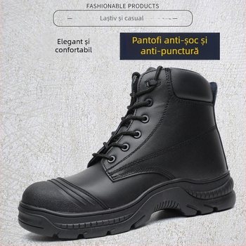 Pantofi de protecție cu vârf din oțel, anti-perforație, piele de vită de prim calitate, gleznă înaltă, pentru utilaje și construcții